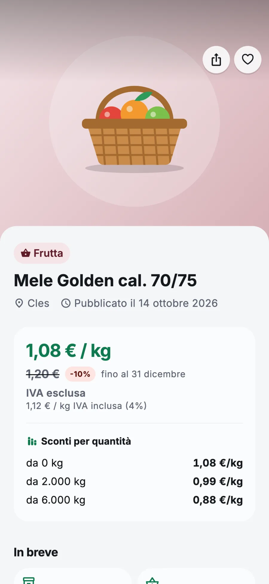 Scheda di un annuncio di mele Golden